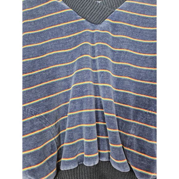 Vintage 70 Levis M Blue Rainbow Stripe Velour V Neck Top Retro Casual - Picture 2 of 5